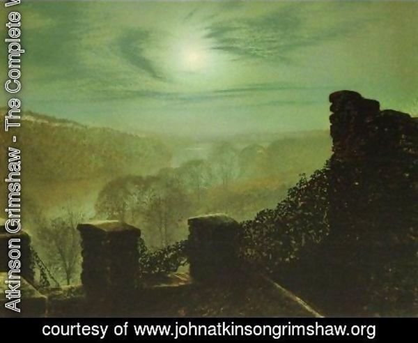John Atkinson Grimshaw - Full Moon behind Cirrus Cloud from the Roundhay Park Castle Battlements