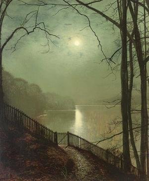 John Atkinson Grimshaw - Moonlight on the Lake, Roundhay Park, Leeds