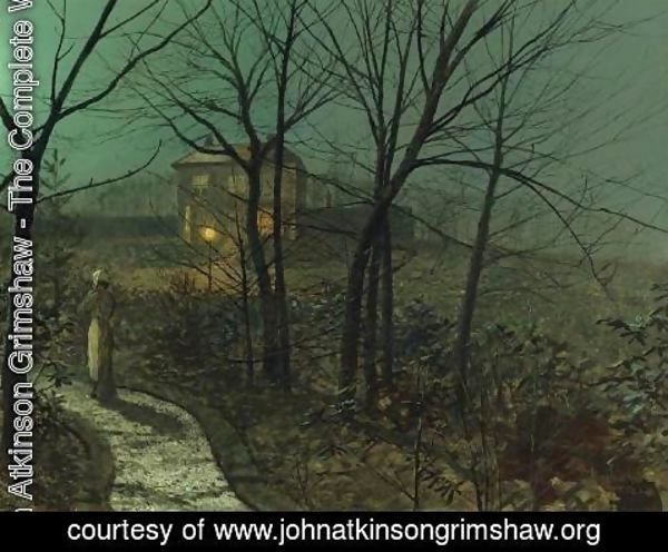 John Atkinson Grimshaw - Woman on a path by a cottage