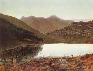 John Atkinson Grimshaw - Blea tarn at first light, Langdale pikes in the distance 2