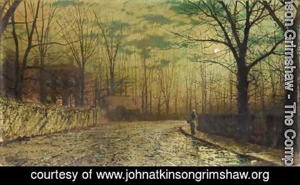 John Atkinson Grimshaw - Figure on a moonlit lane