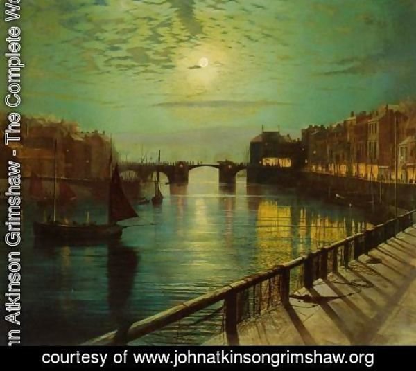 John Atkinson Grimshaw - Whitby Harbor by Moonlight