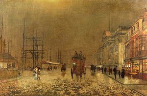 John Atkinson Grimshaw A Moonlit Lane with two lovers by a gate ...
