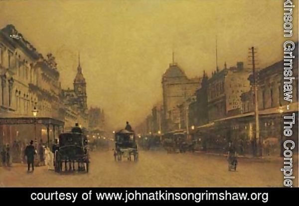 John Atkinson Grimshaw - Swanston Street, Melbourne, between the lights