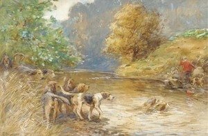 John Atkinson Grimshaw - Mr W. Thompson's otter hounds on the Esk