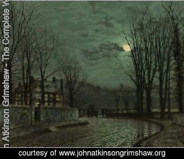 John Atkinson Grimshaw - A Wooded Lane By Moonlight
