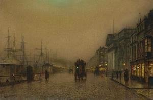 John Atkinson Grimshaw A Wet Road By Moonlight, Wharfedale Painting ...
