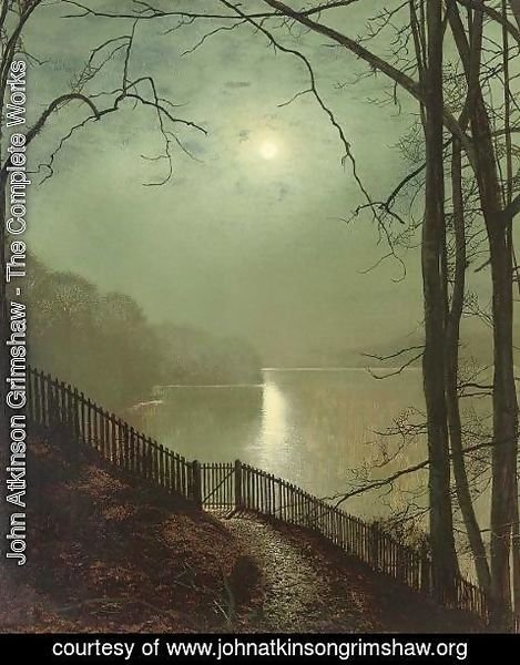 John Atkinson Grimshaw - Moonlight on the Lake, Roundhay Park, Leeds