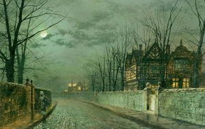 John Atkinson Grimshaw - Old English House, Moonlight after Rain